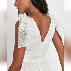 White Gold Embroidered Babydoll Gown Bridal Boho Summer Beach Graduation NWT🇺🇦